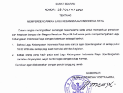 Gubernur DIY Keluarkan SE tentang Memperdengarkan Lagu Kebangsaan Indonesia Raya