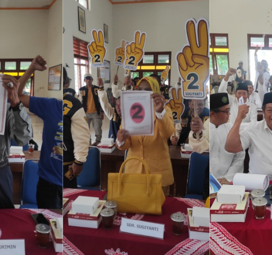 Pengundian Nomor Urut Calon Lurah Baturetno Semarak dengan Peraga Kampanye: Tukimin 1, Sugiyanti 2, Sarjaka 3